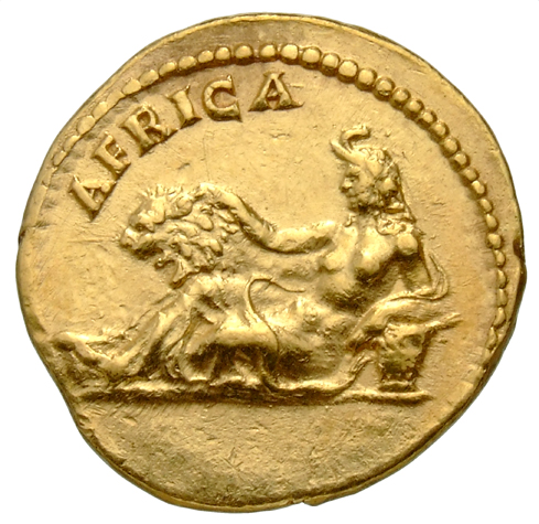 RIC II, Part 3 (second edition) Hadrian 1490 Hadrian reverse, Africa, wearing elephant scalp, naked to waist, reclining le...