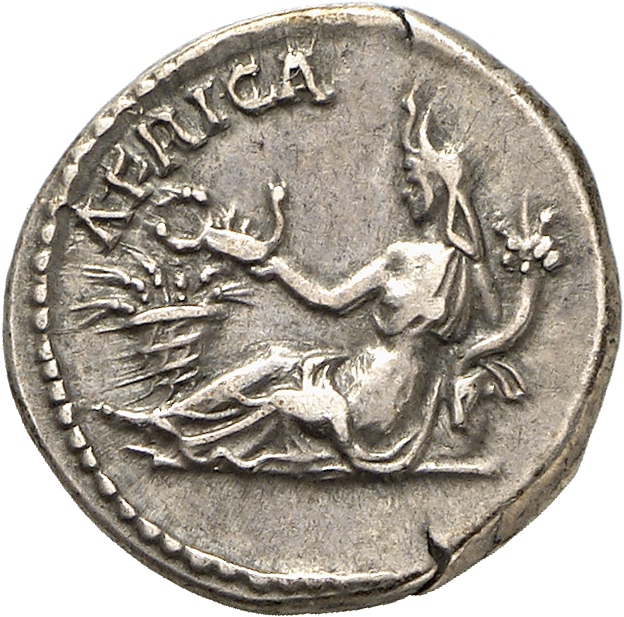 RIC II, Part 3 (second edition) Hadrian 1495 Hadrian reverse, Africa, wearing elephant scalp, reclining left, holding scor...