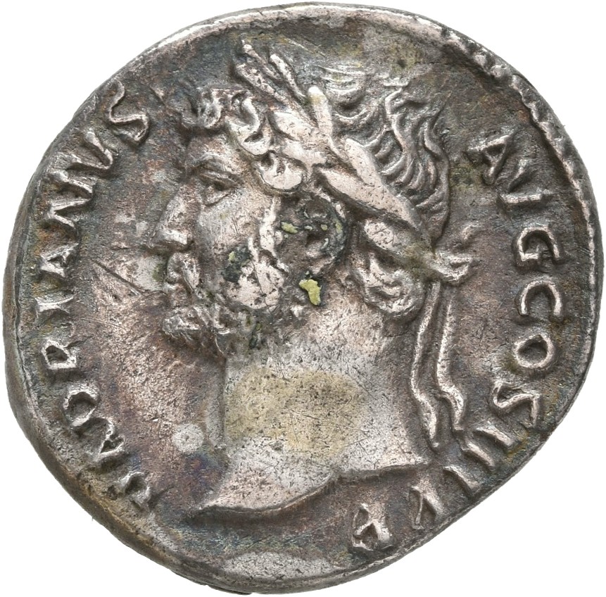 RIC II, Part 3 (second edition) Hadrian 1496 Hadrian obverse, Head of Hadrian, laureate, left