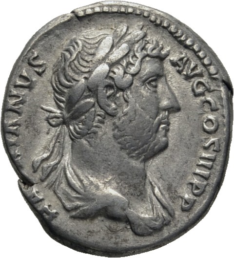 RIC II, Part 3 (second edition) Hadrian 1499 Hadrian obverse, Bust of Hadrian, laureate, draped, right, viewed from rear o...