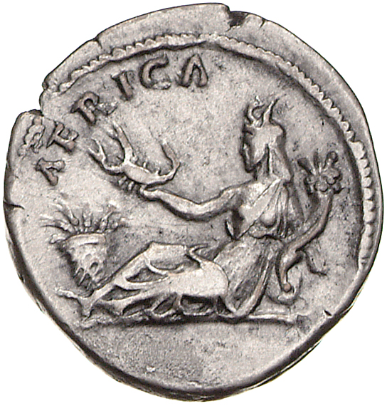 RIC II, Part 3 (second edition) Hadrian 1500 Hadrian reverse, Africa, wearing elephant scalp, reclining left, holding scor...