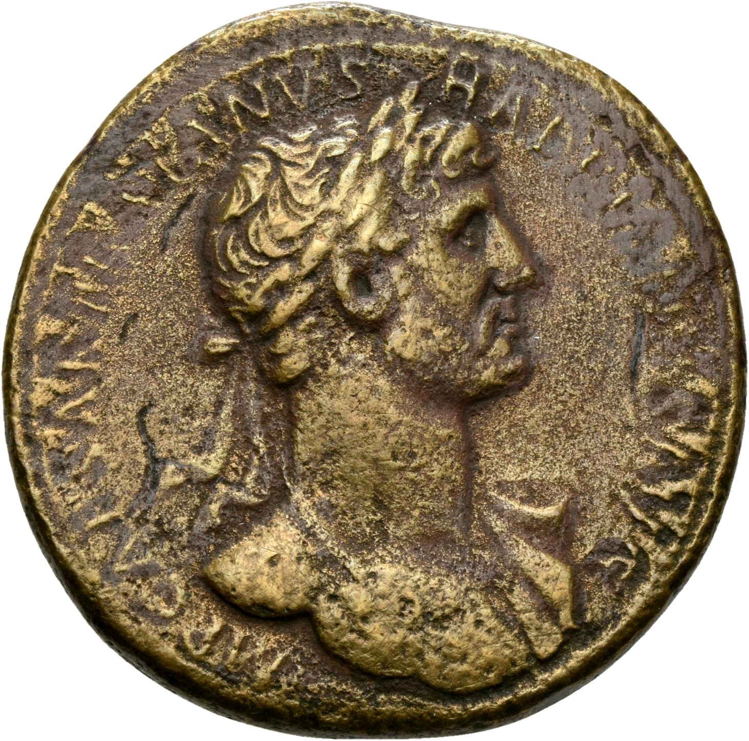 RIC II, Part 3 (second edition) Hadrian 152 Hadrian obverse, Bust of Hadrian, laureate, draped and cuirassed, right, viewe...