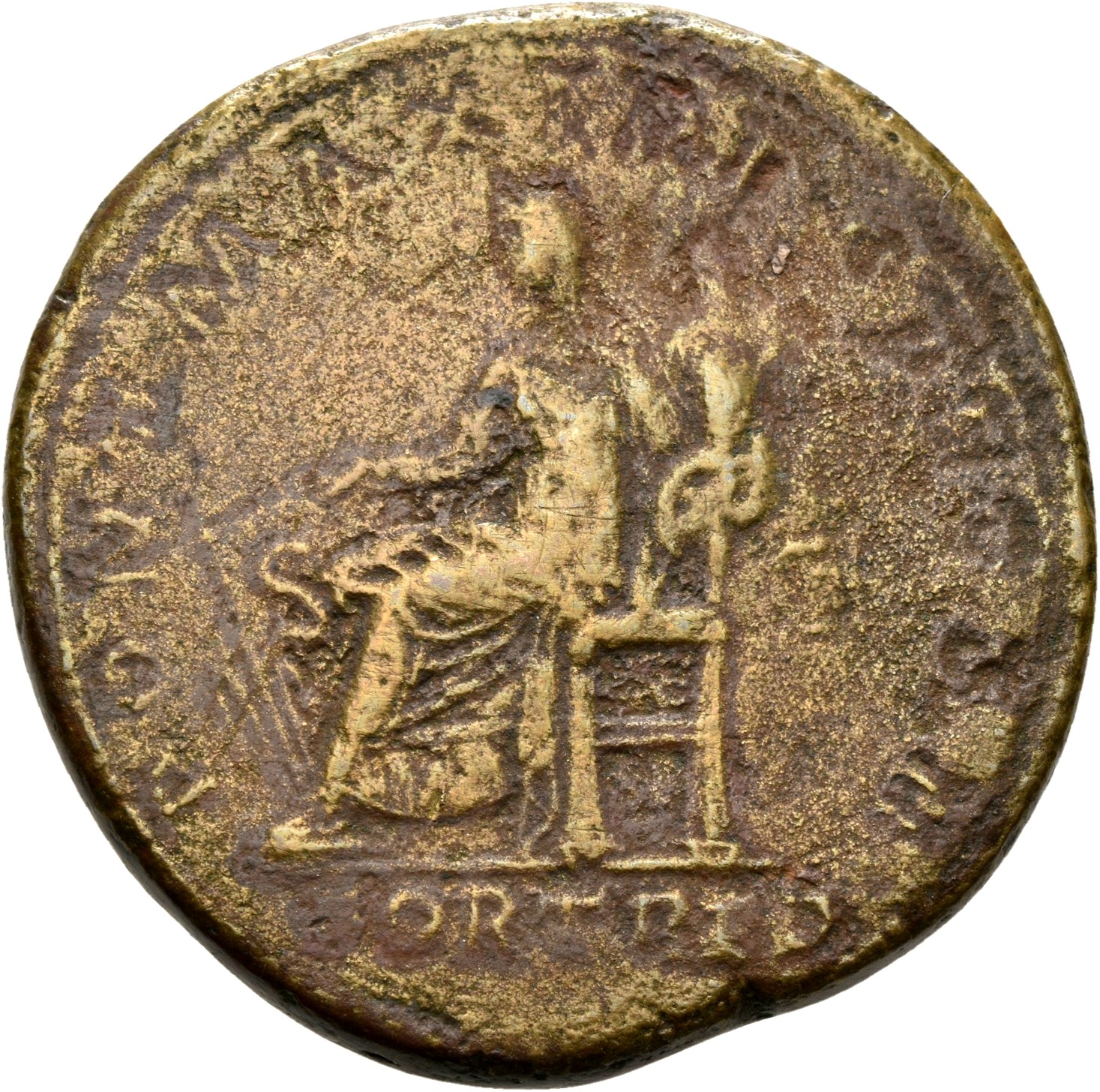 RIC II, Part 3 (second edition) Hadrian 152 Hadrian reverse, Fortuna seated left, holding rudder and cornucopia
