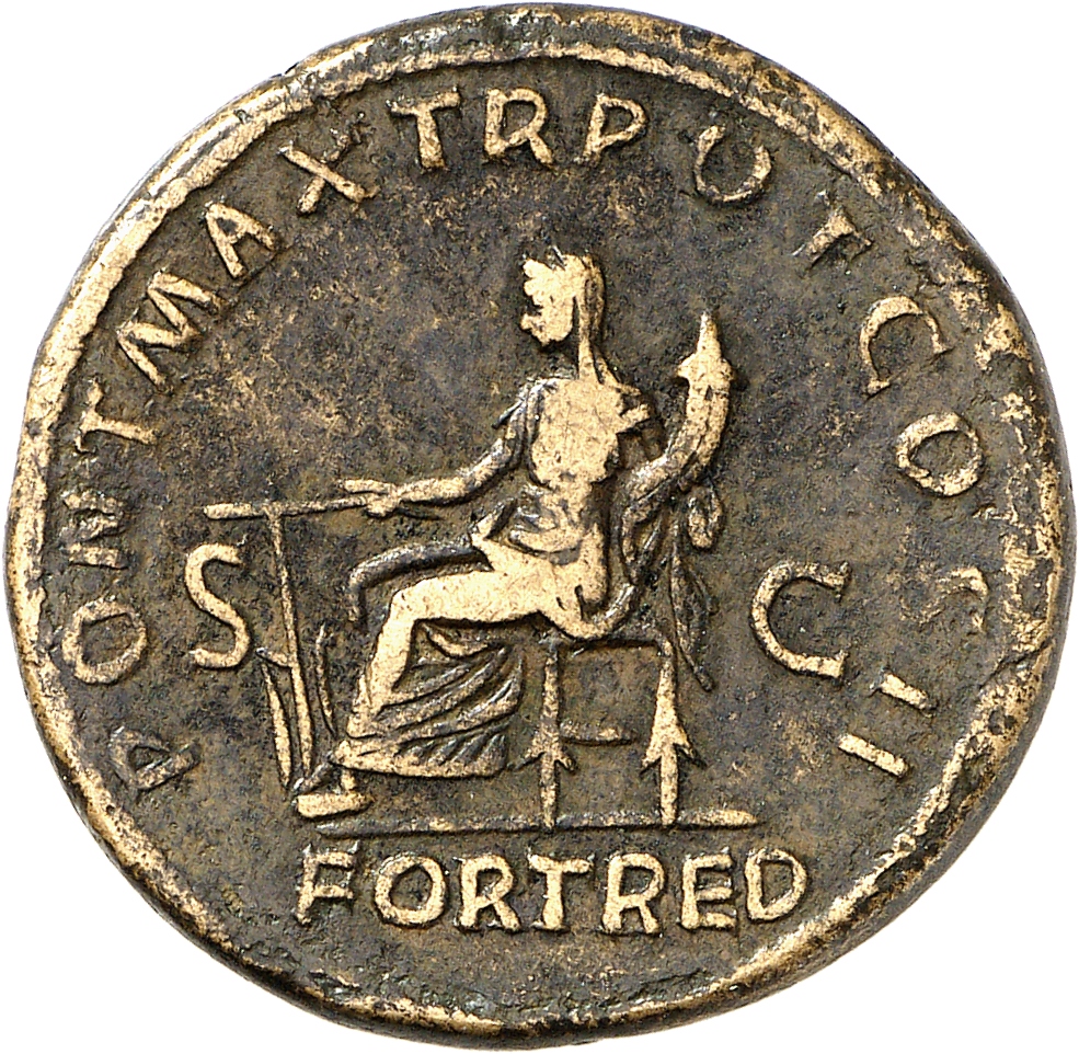 RIC II, Part 3 (second edition) Hadrian 153 Hadrian reverse, Fortuna seated left, holding rudder and cornucopia