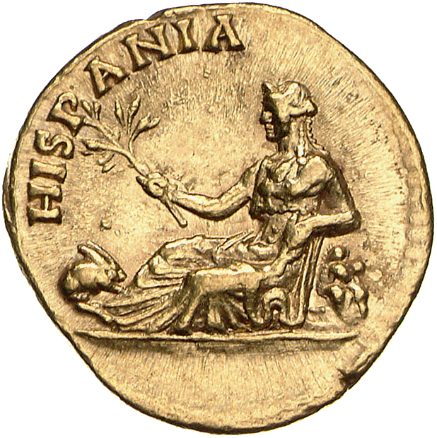 RIC II, Part 3 (second edition) Hadrian 1530 Hadrian reverse, Hispania reclining left on rocks, holding branch; to left, r...