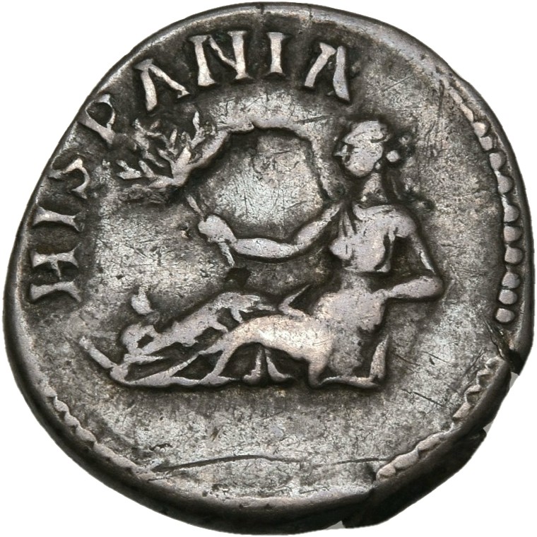 RIC II, Part 3 (second edition) Hadrian 1538 Hadrian reverse, Hispania reclining left on rocks, holding branch; to left or...