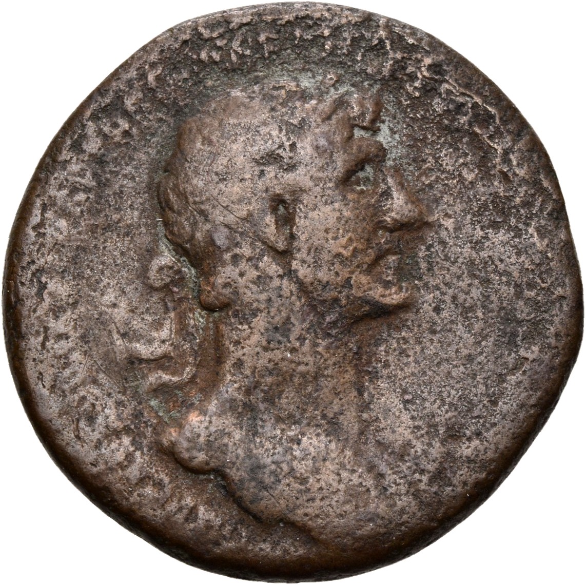 RIC II, Part 3 (second edition) Hadrian 156 Hadrian obverse, Bust of Hadrian, laureate, bare chest, traces of drapery on f...