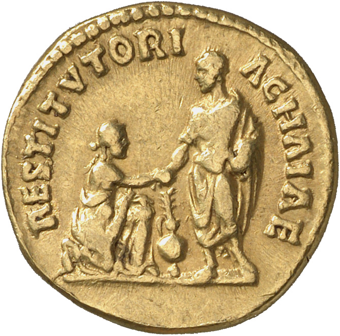RIC II, Part 3 (second edition) Hadrian 1565 Hadrian reverse, Hadrian standing left, holding scroll and raising kneeling A...