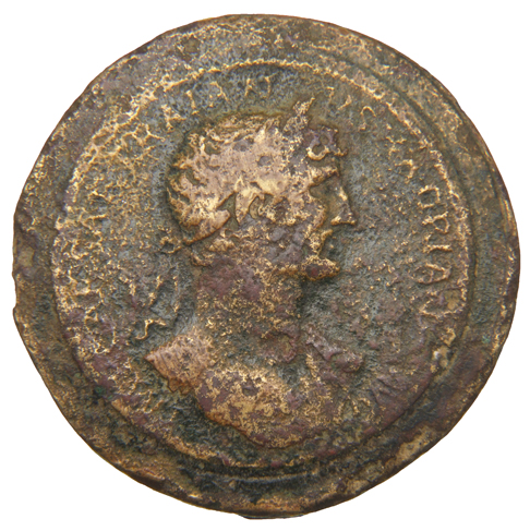 RIC II, Part 3 (second edition) Hadrian 158 Hadrian obverse, Bust of Hadrian, laureate, bare chest, traces of drapery on f...