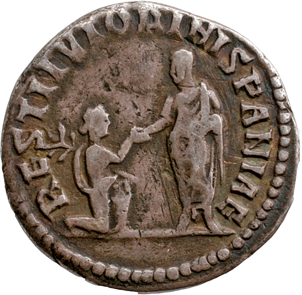 RIC II, Part 3 (second edition) Hadrian 1580 Hadrian reverse, Hadrian standing left, holding scroll and raising kneeling H...