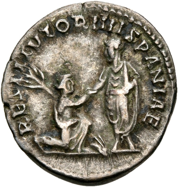 RIC II, Part 3 (second edition) Hadrian 1582 Hadrian reverse, Hadrian standing left, holding scroll and raising kneeling H...