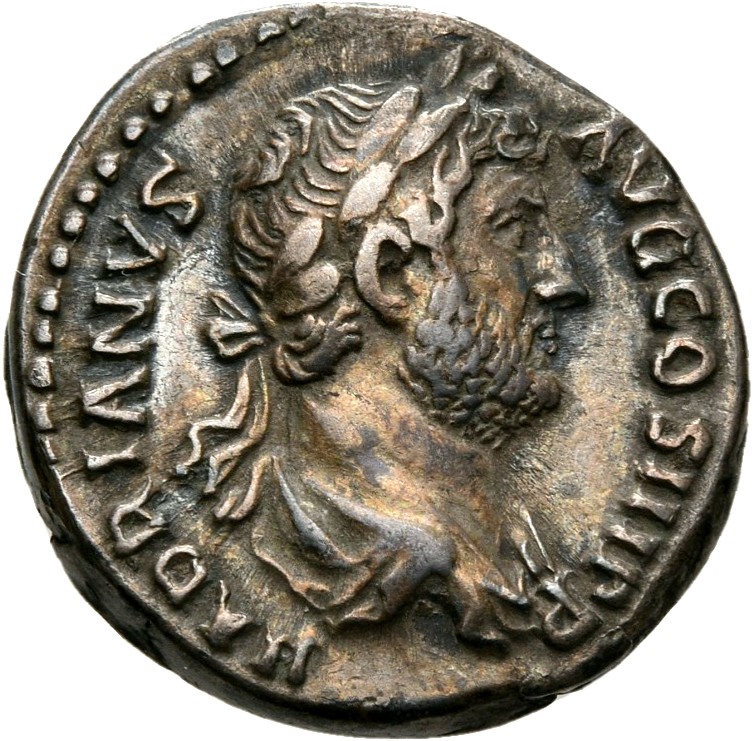 RIC II, Part 3 (second edition) Hadrian 1582 Hadrian obverse, Bust of Hadrian, laureate, draped, right, viewed from rear o...