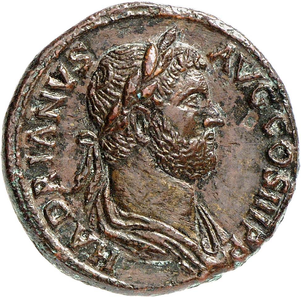 RIC II, Part 3 (second edition) Hadrian 1603 Hadrian obverse, Bust of Hadrian, laureate, draped, right, viewed from rear o...
