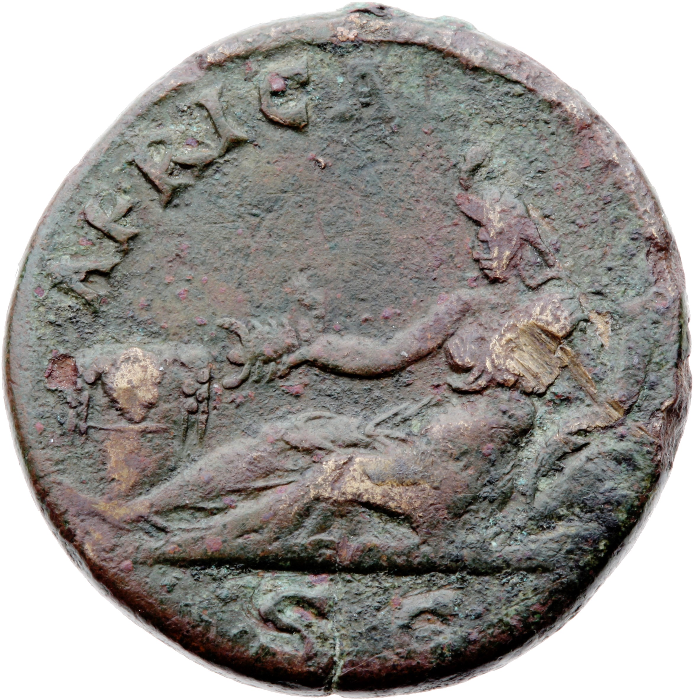 RIC II, Part 3 (second edition) Hadrian 1615 Hadrian reverse, Africa, wearing elephant scalp, reclining left, holding scor...