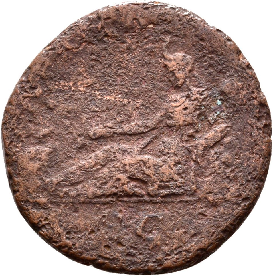 RIC II, Part 3 (second edition) Hadrian 1616 Hadrian reverse, Africa, wearing elephant scalp, reclining left, holding scor...