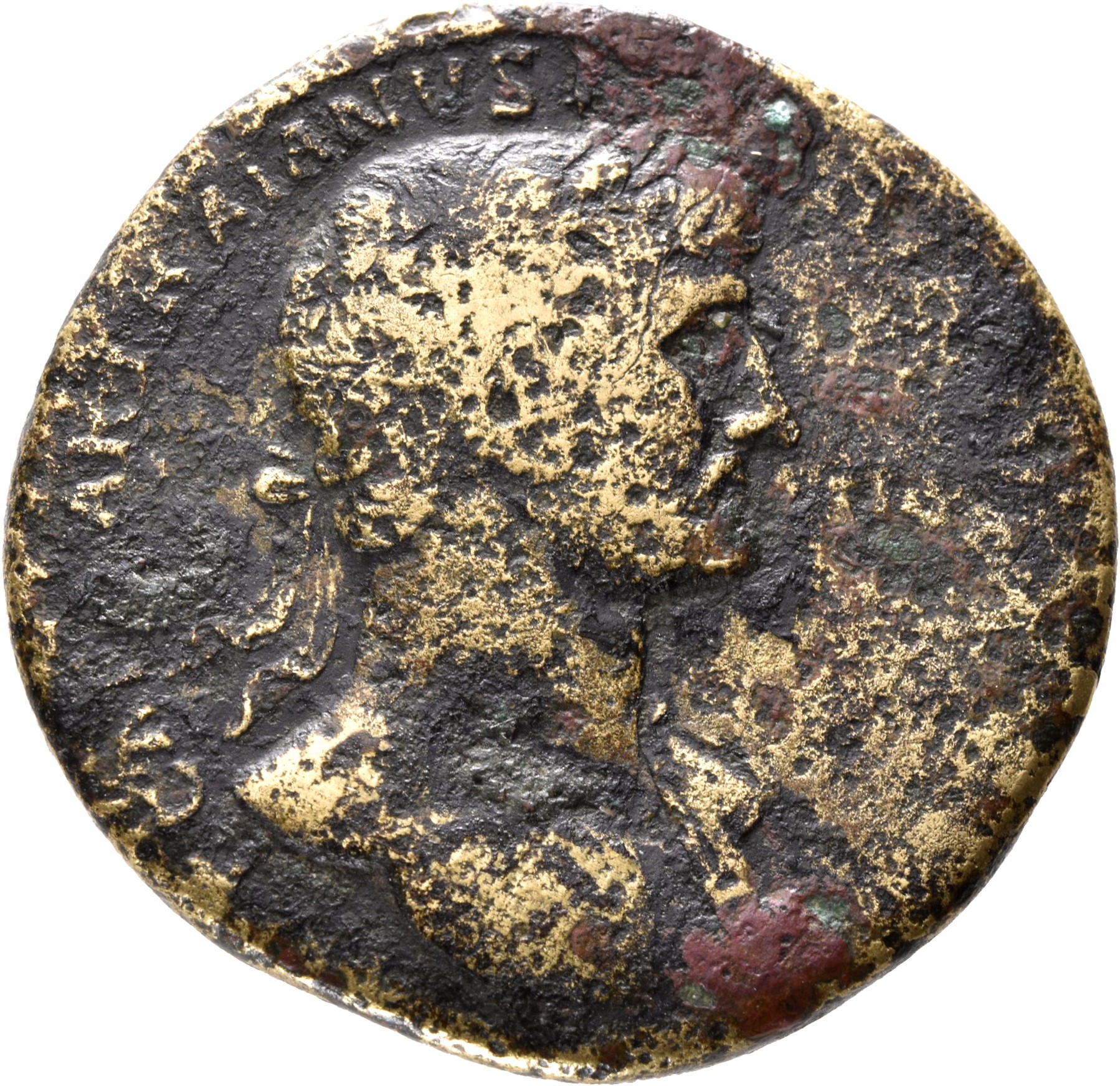 RIC II, Part 3 (second edition) Hadrian 163 Hadrian obverse, Bust of Hadrian, laureate, bare chest, traces of drapery on f...