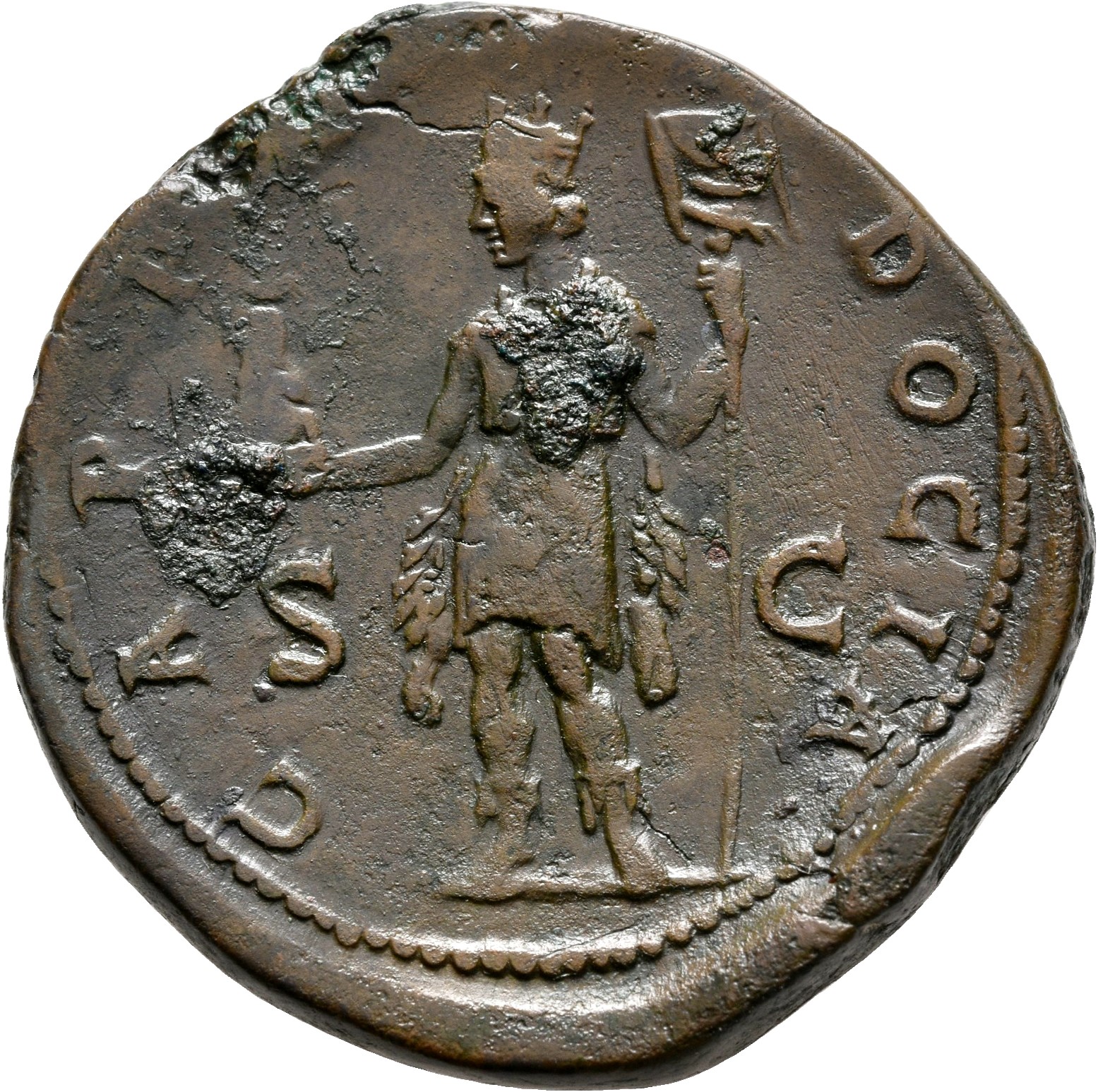 RIC II, Part 3 (second edition) Hadrian 1636 Hadrian reverse, Cappadocia, turreted, standing left, holding Mount Argaeus a...