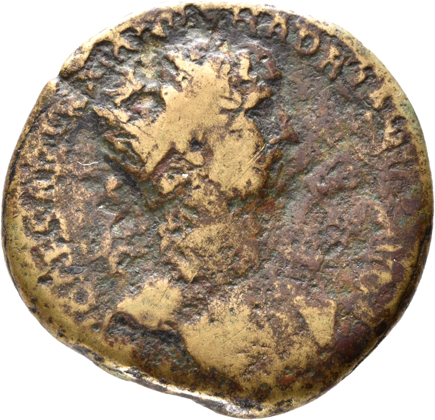 RIC II, Part 3 (second edition) Hadrian 165 Hadrian obverse, Bust of Hadrian, radiate, bare chest, traces of drapery on fa...