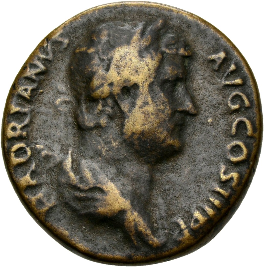 RIC II, Part 3 (second edition) Hadrian 1658 Hadrian obverse, Bust of Hadrian, laureate, draped, right, viewed from rear o...