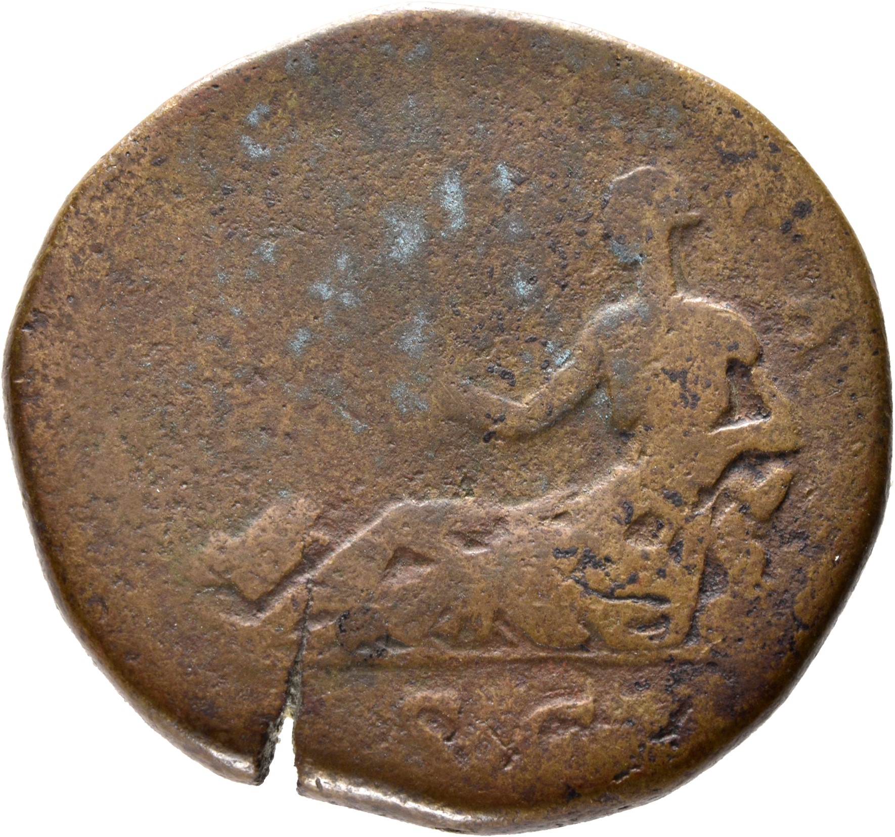 RIC II, Part 3 (second edition) Hadrian 1665 Hadrian reverse, Hispania reclining left, holding olive branch; by feet or to...