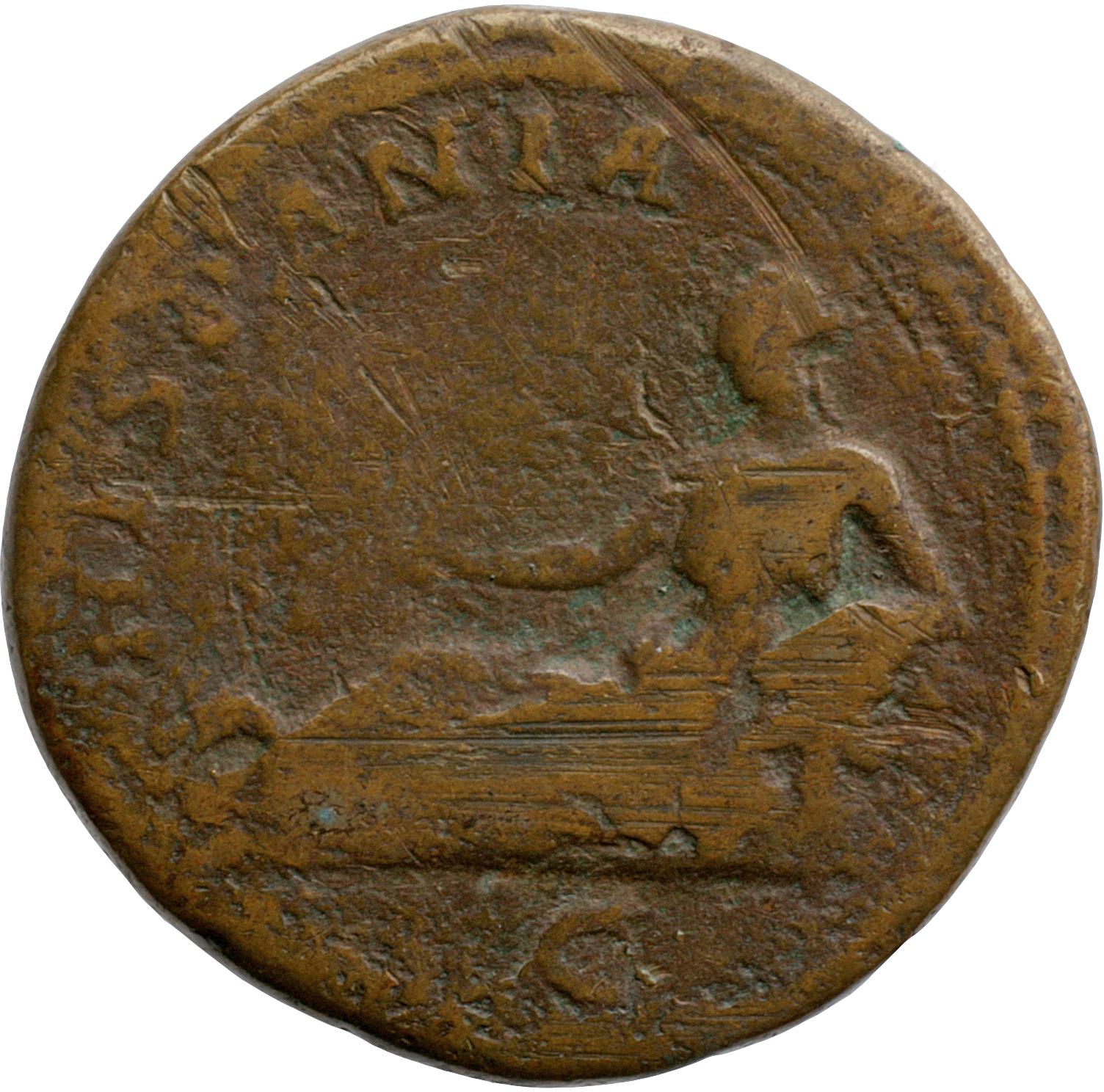 RIC II, Part 3 (second edition) Hadrian 1669 Hadrian reverse, Hispania reclining left, holding olive branch; by feet or to...
