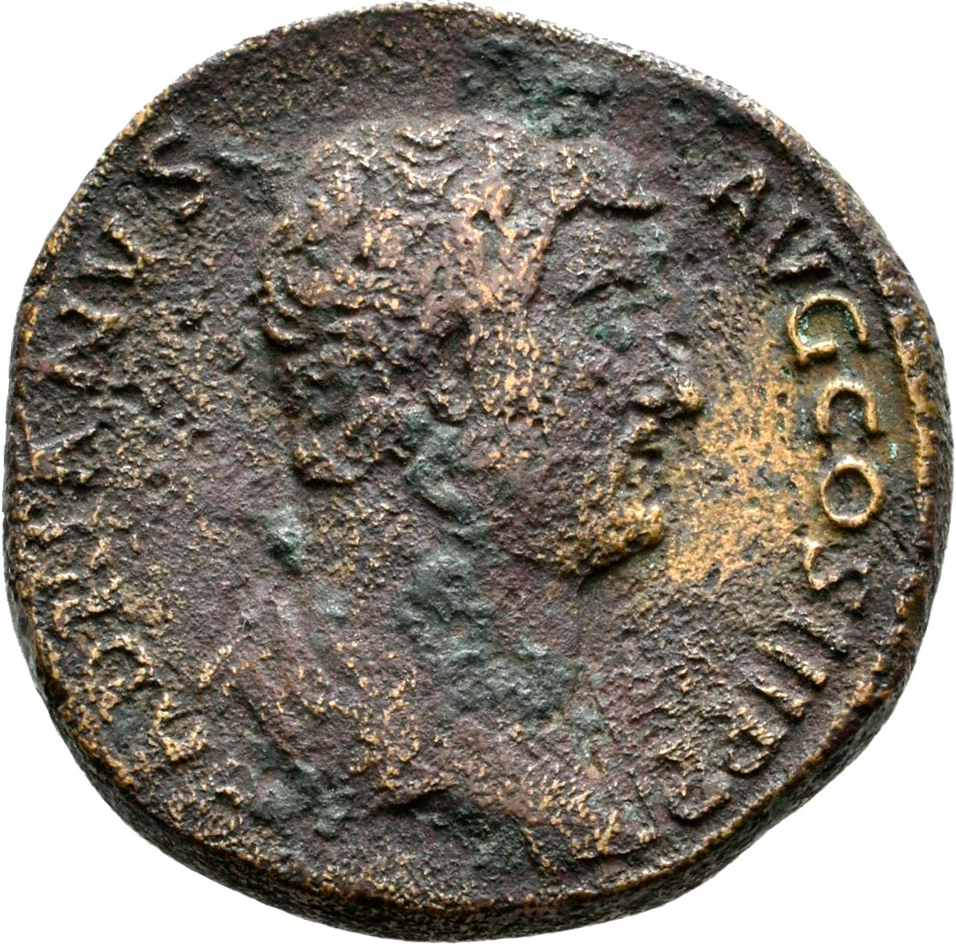RIC II, Part 3 (second edition) Hadrian 1672 Hadrian obverse, Bust of Hadrian, draped, right, viewed from rear or side