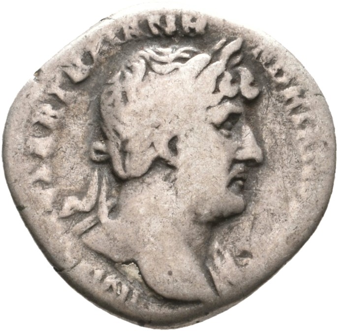 RIC II, Part 3 (second edition) Hadrian 168 Hadrian obverse, Bust of Hadrian, laureate, bare chest, traces of drapery on f...