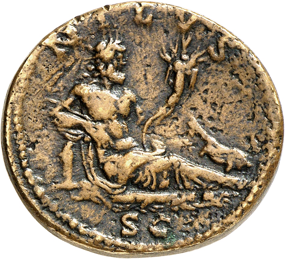 RIC II, Part 3 (second edition) Hadrian 1699 Hadrian reverse, Nilus reclining right, holding reed and cornucopia; to right...