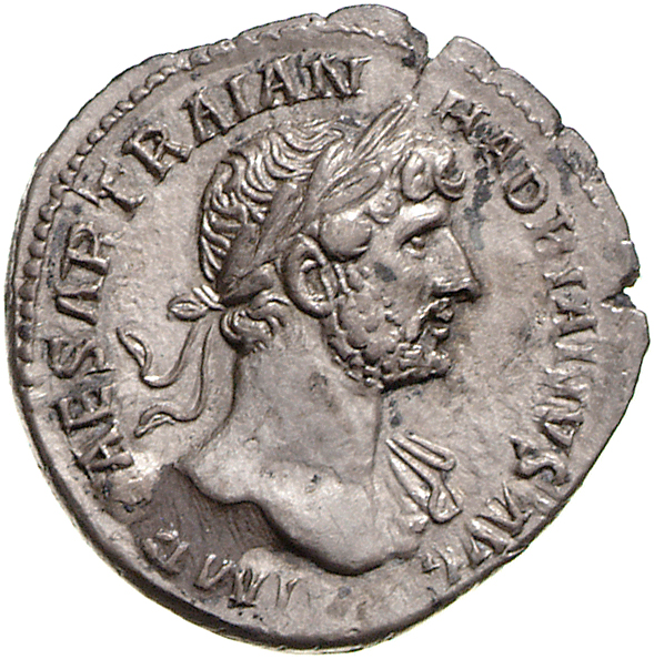 RIC II, Part 3 (second edition) Hadrian 171 Hadrian obverse, Bust of Hadrian, laureate, bare chest, traces of drapery on f...
