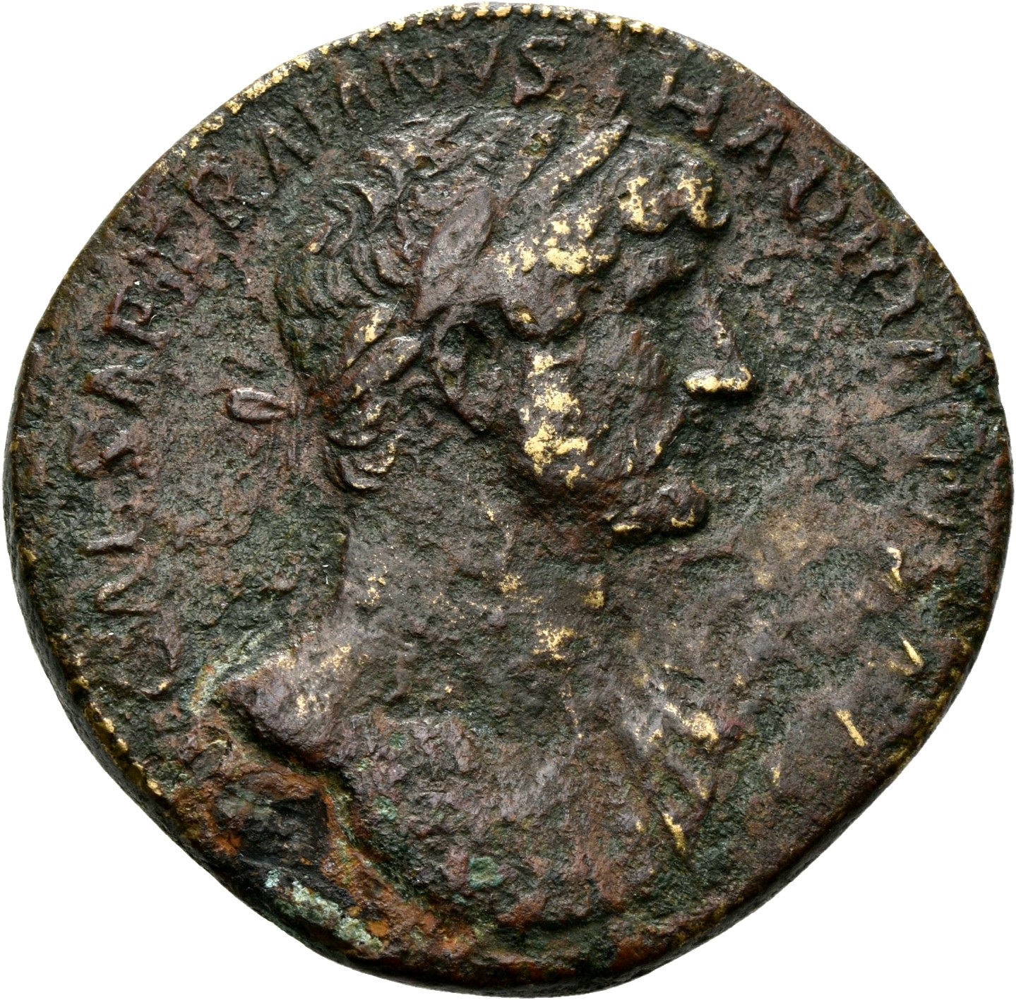 RIC II, Part 3 (second edition) Hadrian 178 Hadrian obverse, Bust of Hadrian, laureate, bare chest, traces of drapery on f...