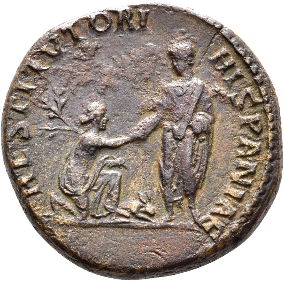 RIC II, Part 3 (second edition) Hadrian 1873 Hadrian reverse, Hadrian standing left, holding scroll and raising kneeling H...