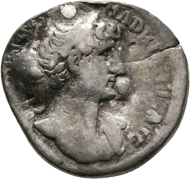 RIC II, Part 3 (second edition) Hadrian 190 Hadrian obverse, Bust of Hadrian, laureate, bare chest, traces of drapery on f...