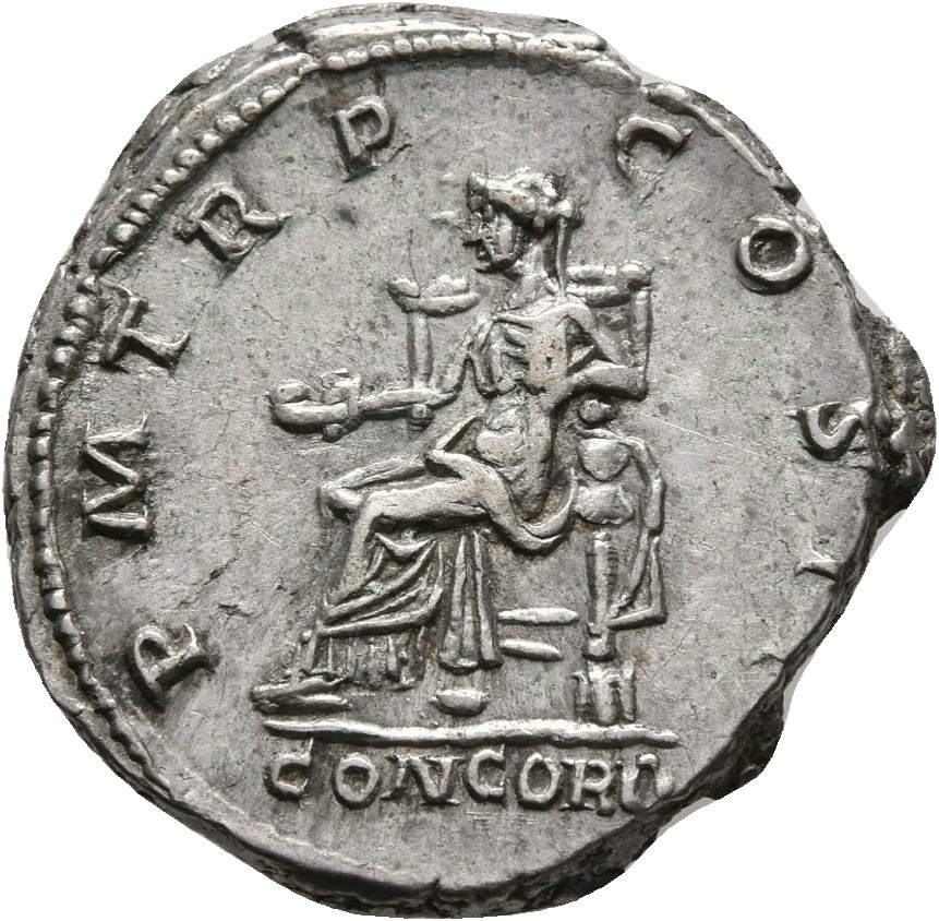 RIC II, Part 3 (second edition) Hadrian 191 Hadrian reverse, Concordia seated left on throne, holding patera and resting o...