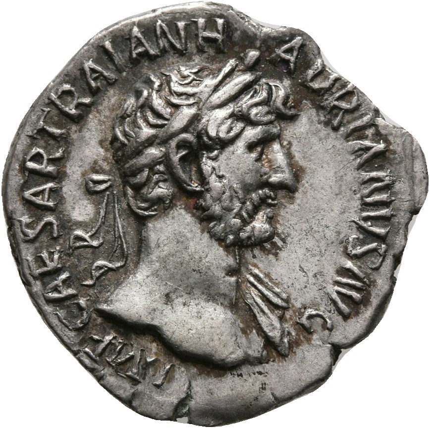 RIC II, Part 3 (second edition) Hadrian 191 Hadrian obverse, Bust of Hadrian, laureate, bare chest, traces of drapery on f...