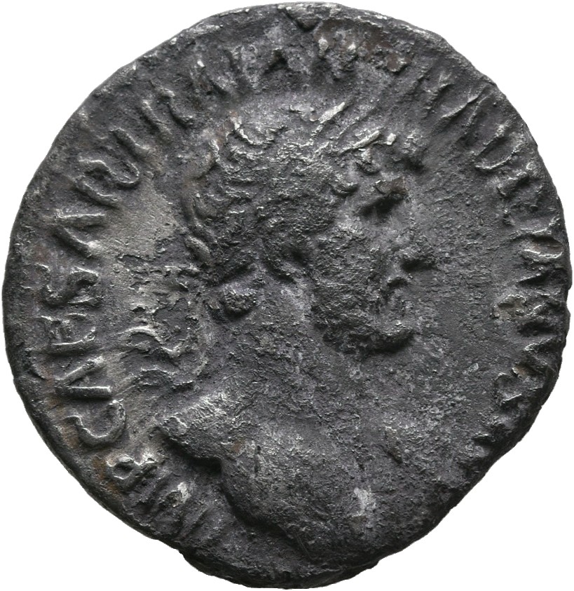 RIC II, Part 3 (second edition) Hadrian 192 Hadrian obverse, Bust of Hadrian, laureate, bare chest, traces of drapery on f...