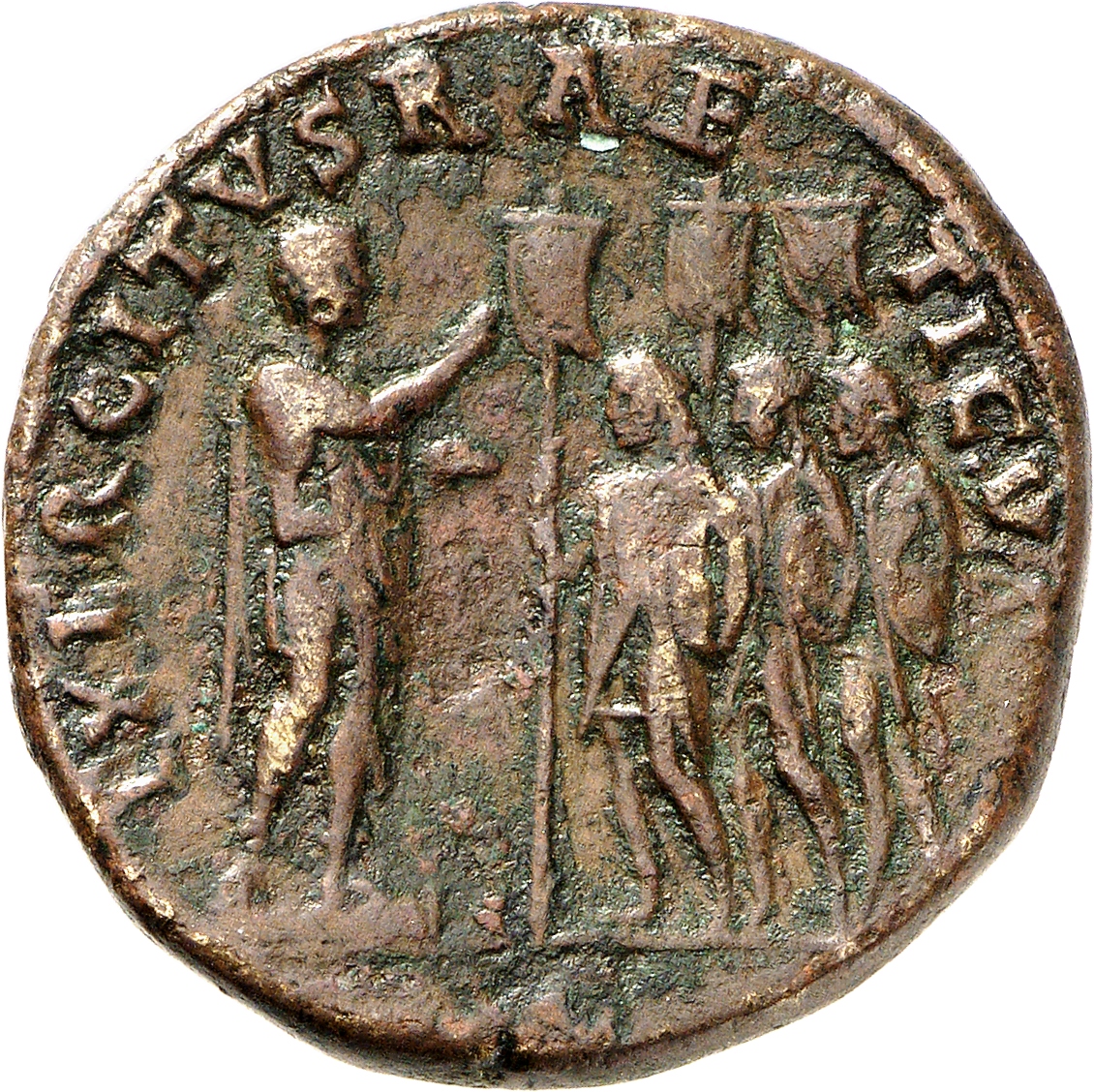 RIC II, Part 3 (second edition) Hadrian 1949 Hadrian reverse, Hadrian standing right, holding scroll and raising hand; bef...