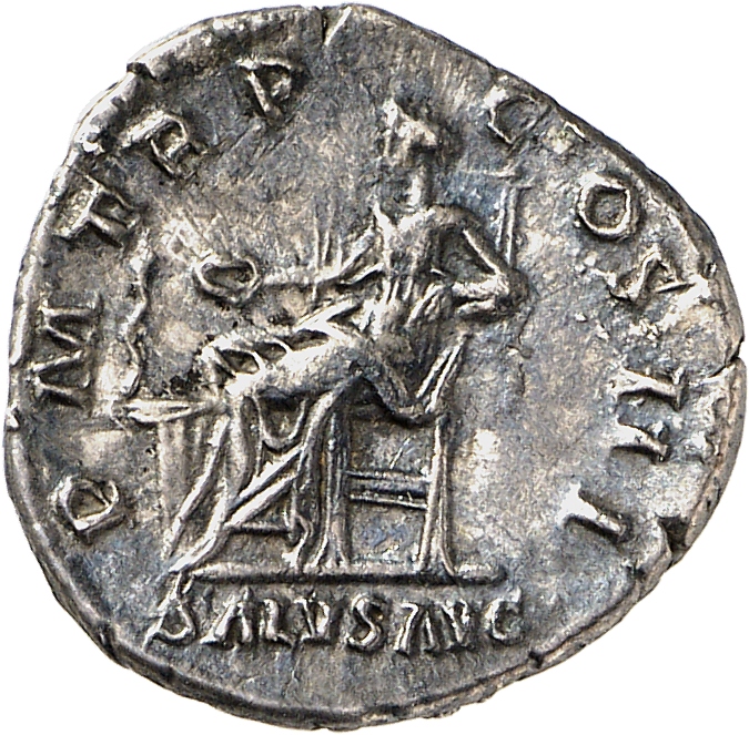 RIC II, Part 3 (second edition) Hadrian 198 Hadrian reverse, Salus, seated left, holding patera, feeding snake coiled arou...