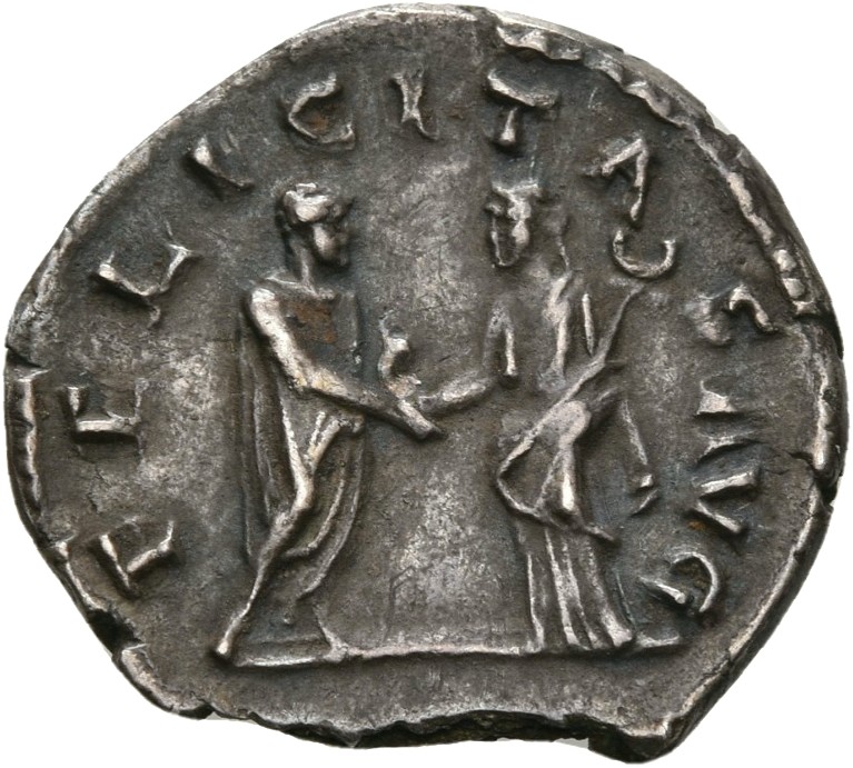 RIC II, Part 3 (second edition) Hadrian 1995 Hadrian reverse, Hadrian standing right, holding scroll and clasping hands wi...
