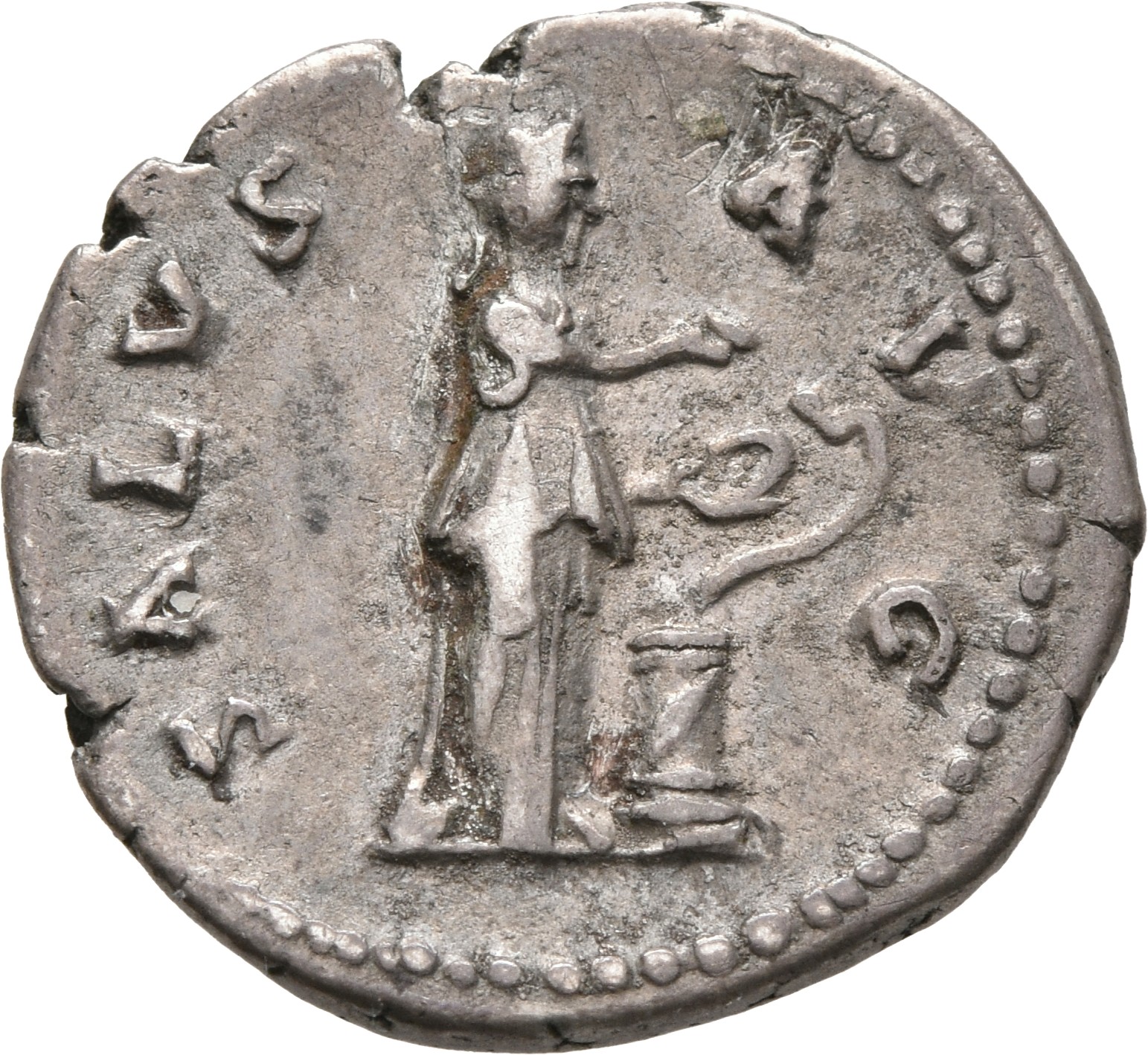 RIC II, Part 3 (second edition) Hadrian 2047 Hadrian reverse, Salus standing right, holding patera; to right, altar with s...