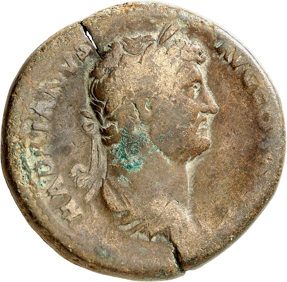 RIC II, Part 3 (second edition) Hadrian 2070 Hadrian obverse, Bust of Hadrian, laureate, draped, right, viewed from rear o...