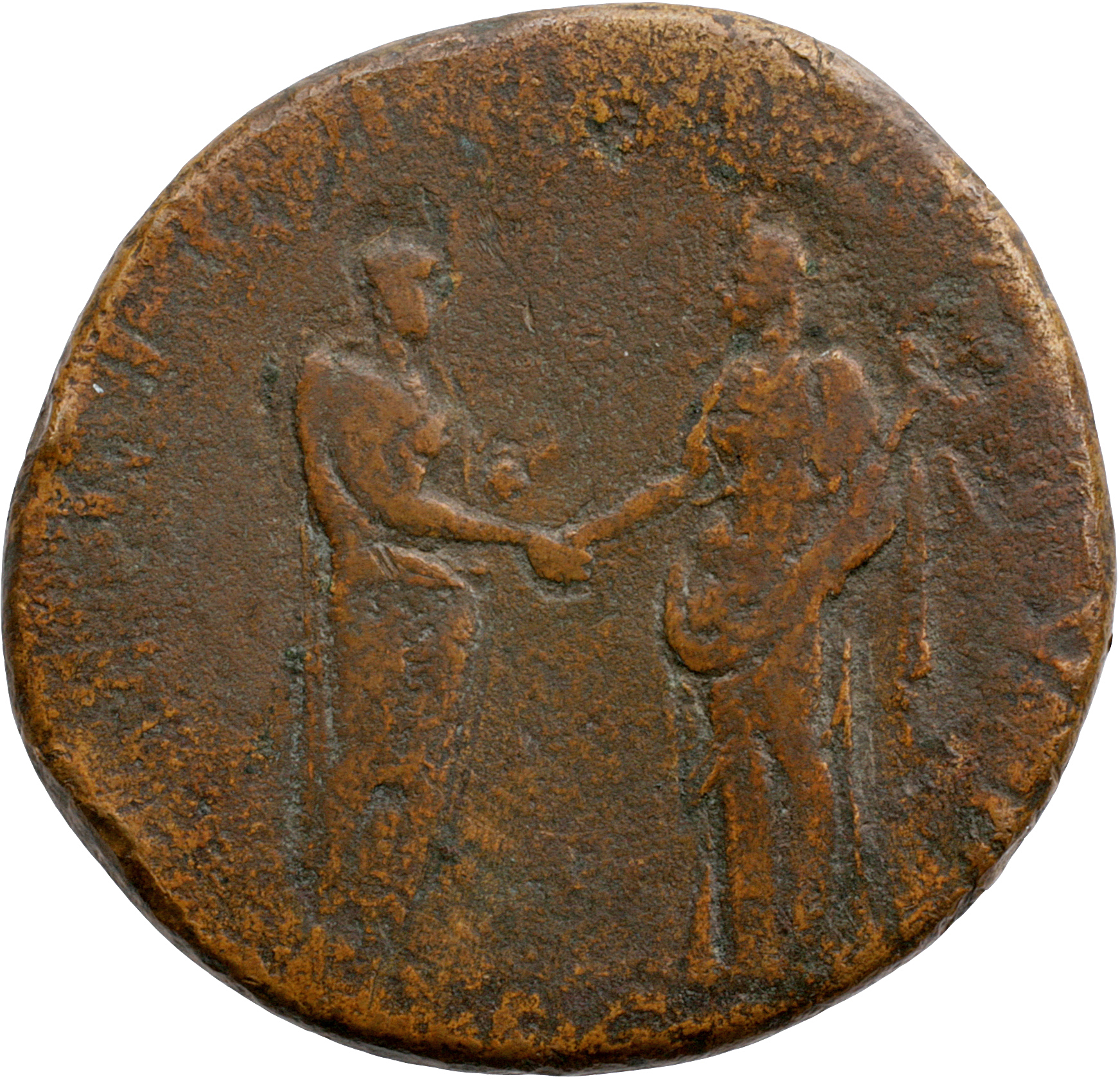 RIC II, Part 3 (second edition) Hadrian 2086 Hadrian reverse, Hadrian standing right, holding scroll and greeting Felicita...