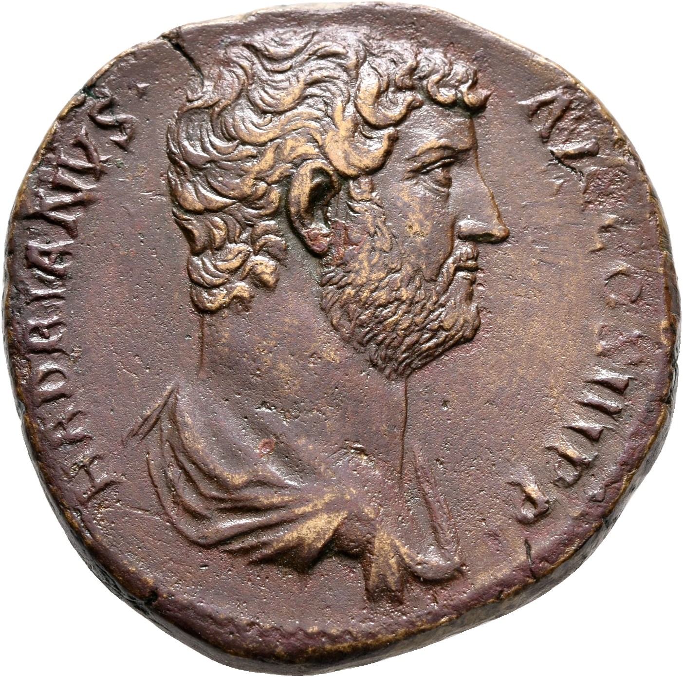 RIC II, Part 3 (second edition) Hadrian 2087 Hadrian obverse, Bust of Hadrian, draped, right, viewed from rear or side