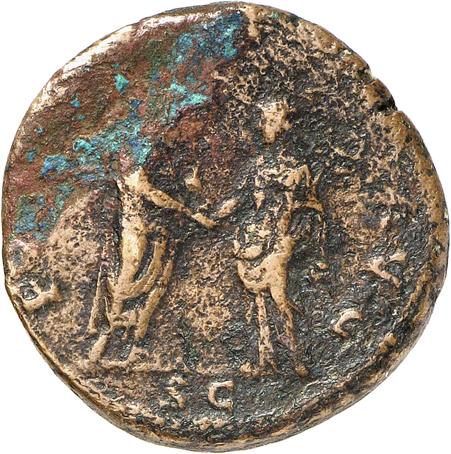 RIC II, Part 3 (second edition) Hadrian 2089 Hadrian reverse, Hadrian standing right, holding scroll and greeting Felicita...