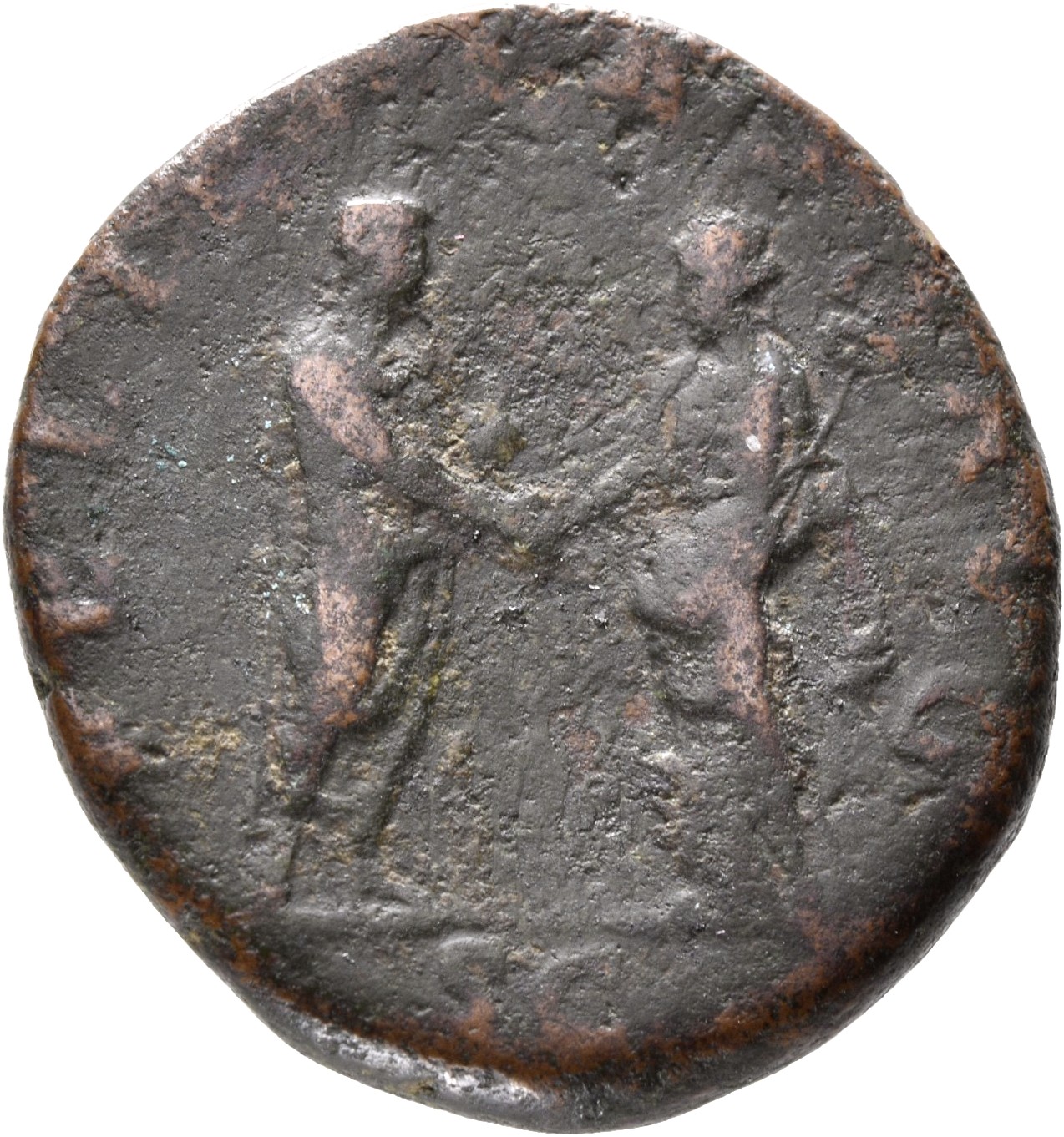 RIC II, Part 3 (second edition) Hadrian 2092 Hadrian reverse, Hadrian standing right, holding scroll and greeting Felicita...
