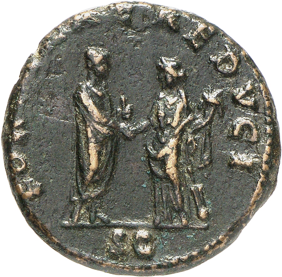 RIC II, Part 3 (second edition) Hadrian 2100 Hadrian reverse, Hadrian standing right, holding scroll and greeting Fortuna,...