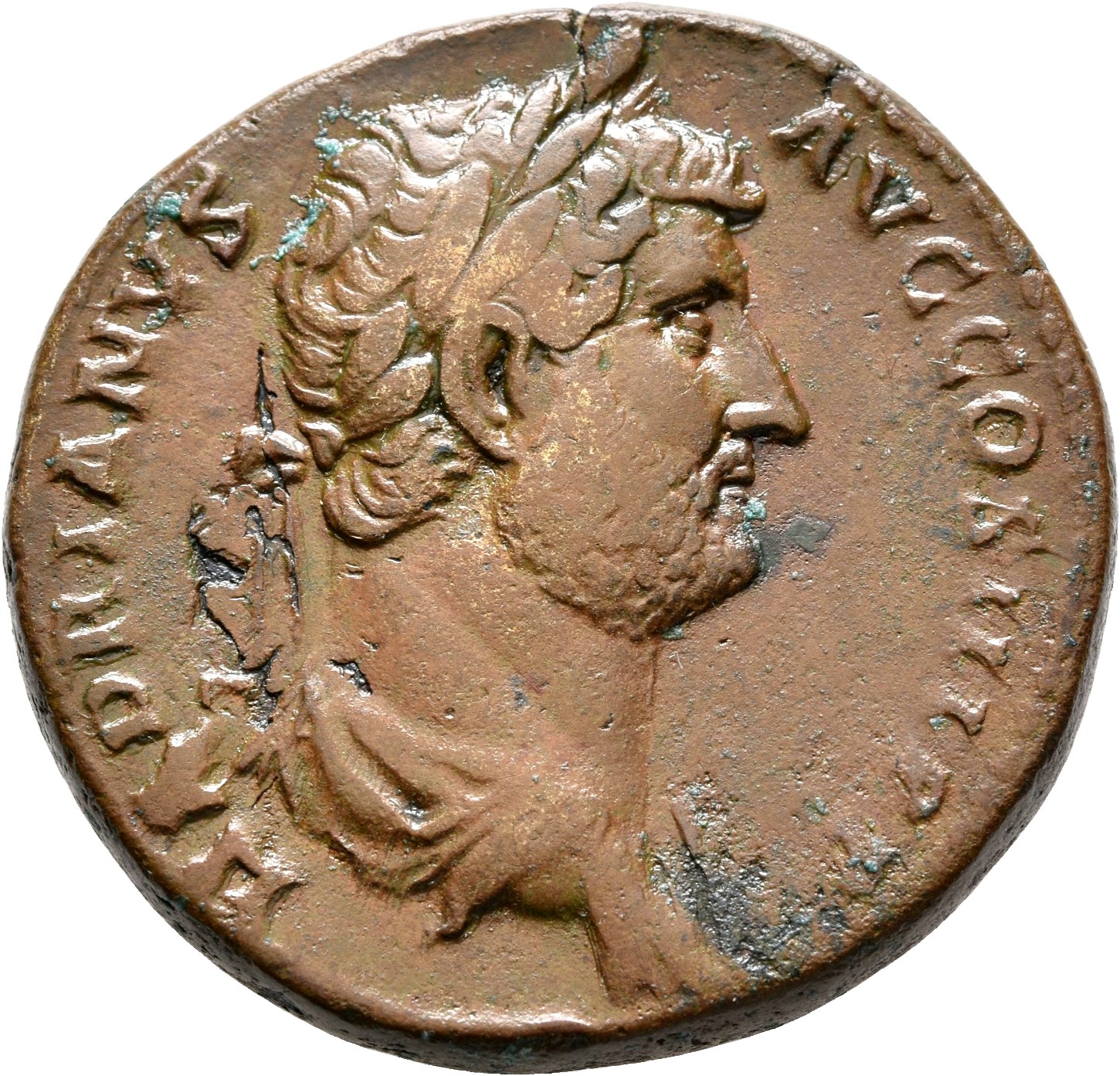 RIC II, Part 3 (second edition) Hadrian 2109 Hadrian obverse, Bust of Hadrian, laureate, draped, right, viewed from rear o...