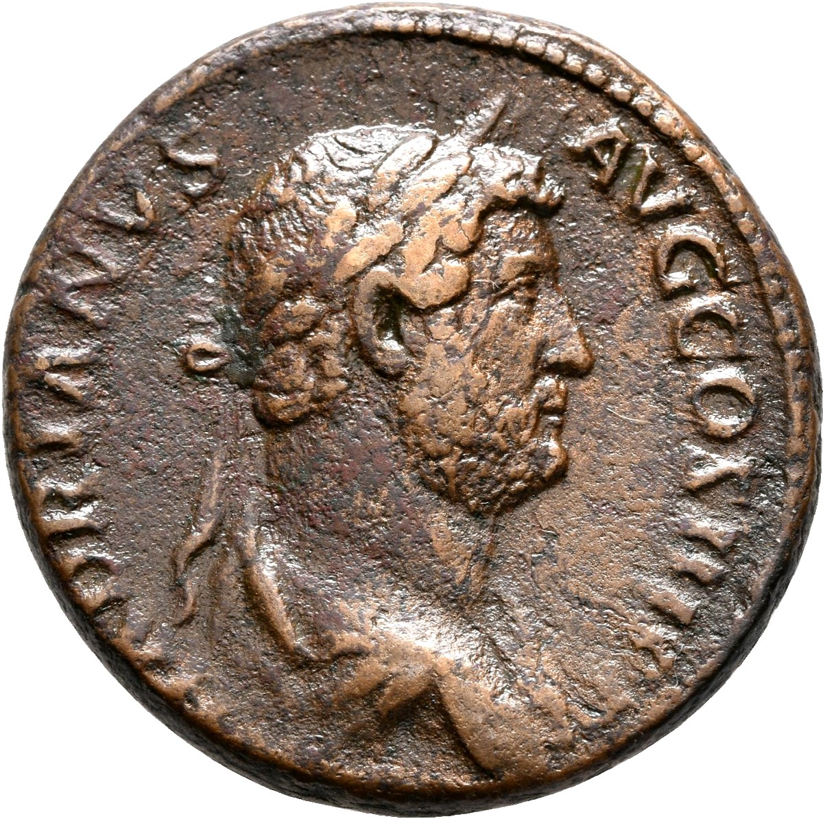 RIC II, Part 3 (second edition) Hadrian 2123 Hadrian obverse, Bust of Hadrian, laureate, draped, right, viewed from rear o...
