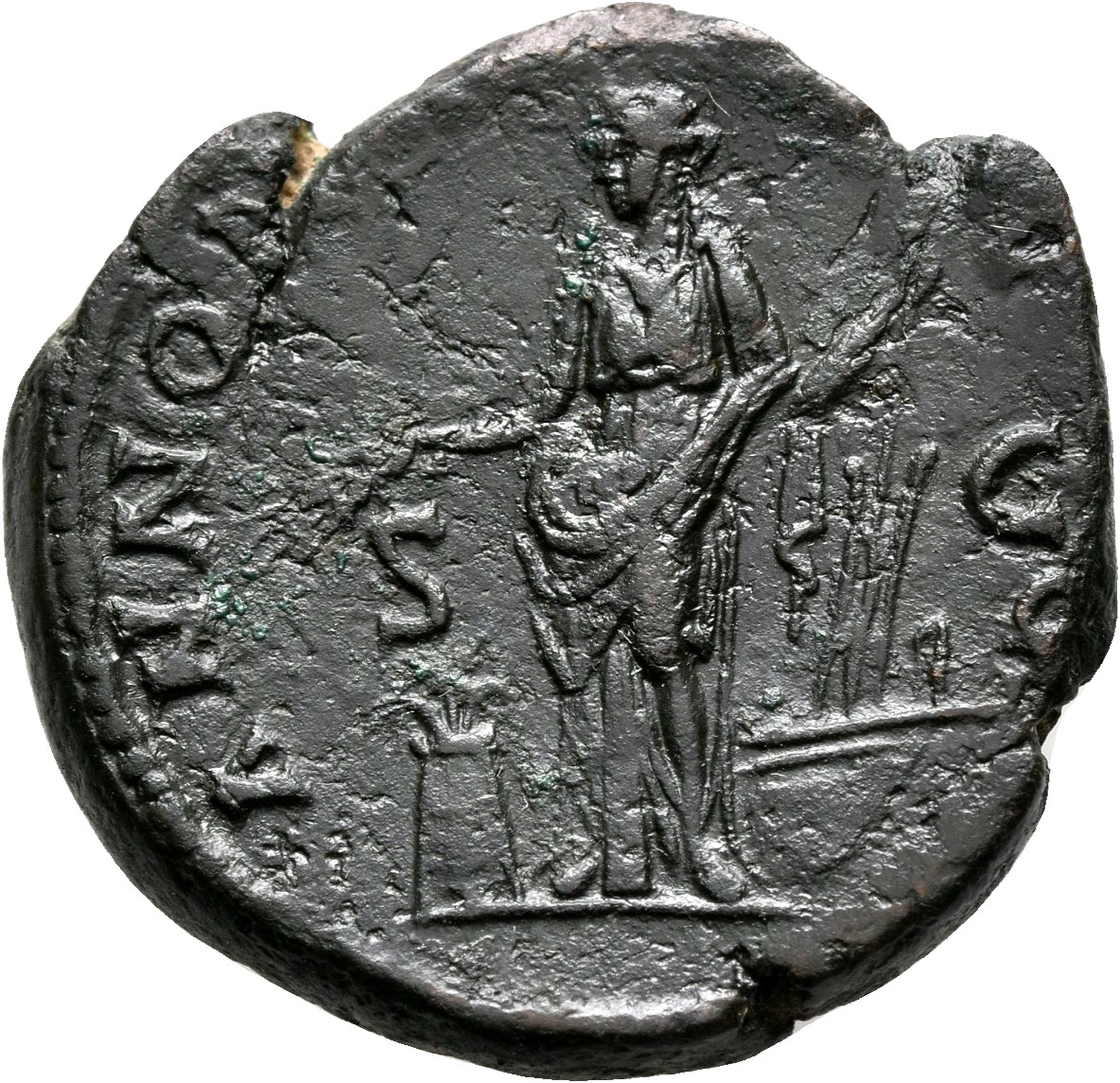 RIC II, Part 3 (second edition) Hadrian 2143 Hadrian reverse, Annona standing left, holding corn ears and rudder set on pr...
