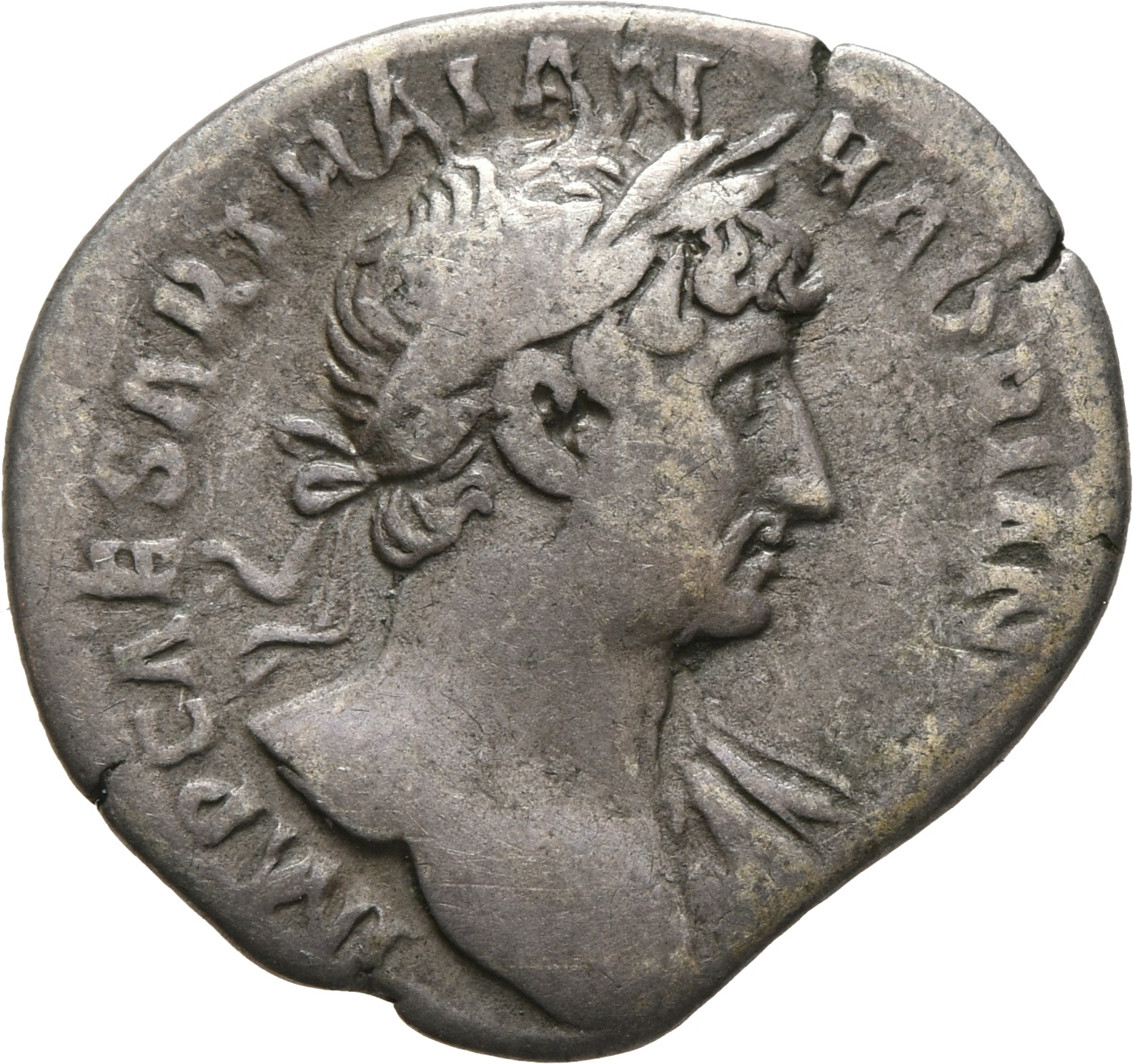 RIC II, Part 3 (second edition) Hadrian 215 Hadrian obverse, Bust of Hadrian, laureate, bare chest, traces of drapery on f...