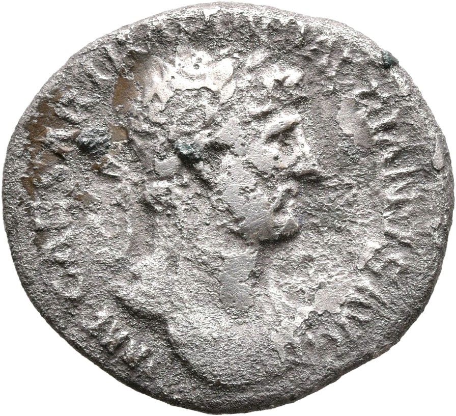 RIC II, Part 3 (second edition) Hadrian 221 Hadrian obverse, Bust of Hadrian, laureate, bare chest, traces of drapery on f...